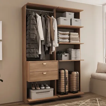 Guarda-roupas Closet Modulado Alasca 120cm 2 Peças Com 2 Gavetas E Cabideiros Freijó Carraro
