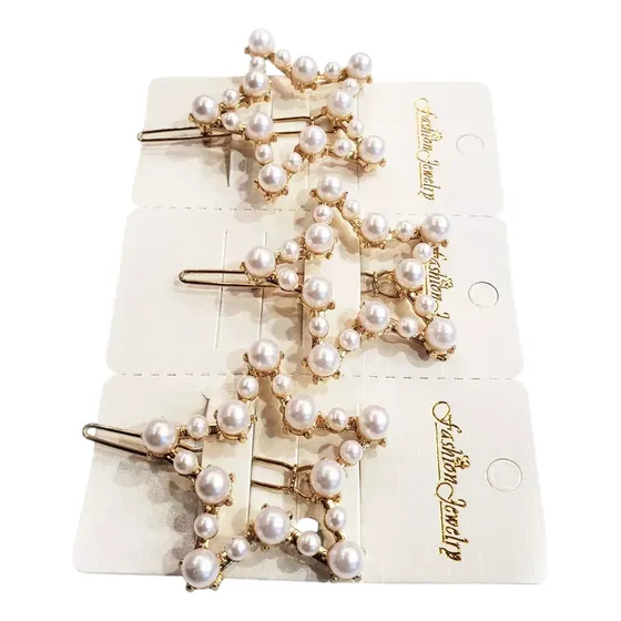 Trio De Hebilla Clips Estrella Con Perlas Pack X 3u. 