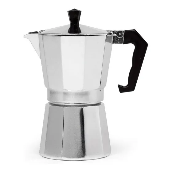 Cafetera Italiana Clasica 9 Pocillos Manual Aluminio 540ml Color Plateado