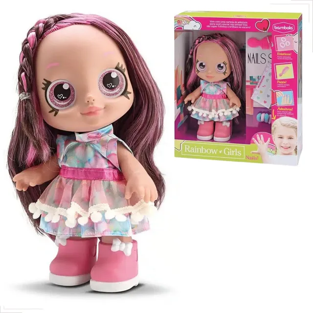 Boneca Colorida Rainbow Girls Cabelo Pink E Castanho  