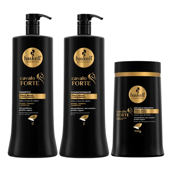 Kit Haskell Cavalo Forte Shampoo Condicionador Máscara 1l Kg