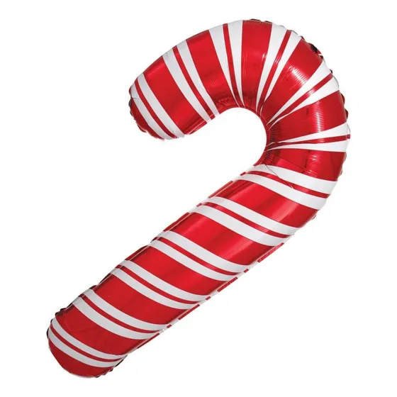 12 Globos Metalizado Forma Baston De Caramelo Navidad