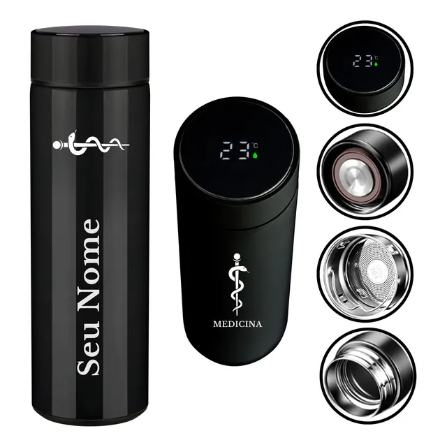 Garrafa Térmica Digital Cursos Profissões + Nome 500 Ml Inox