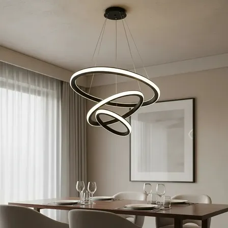 Lustre Pendente 3 Cores Led Moderno 3 Arcos Anéis 64w Preto 110v - 220v Preto