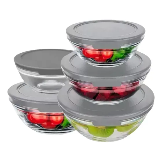 Conjunto 5 Potes De Vidro - Marmita / Mantimentos C/ Trava