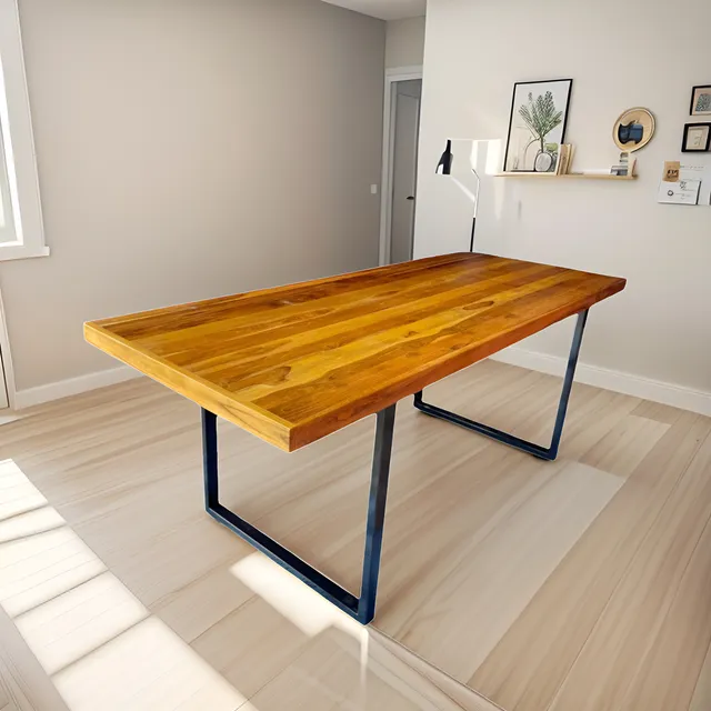 Mesa De Jantar Industrial Tampo Madeira Maciça 200x80x78cm