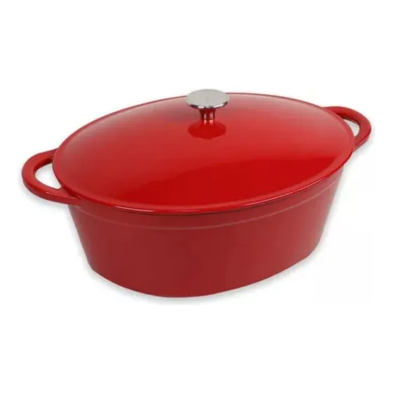 Cacerola Oval Hierro Fundido Esmaltada 33cm Fundición Cocina Color Rojo