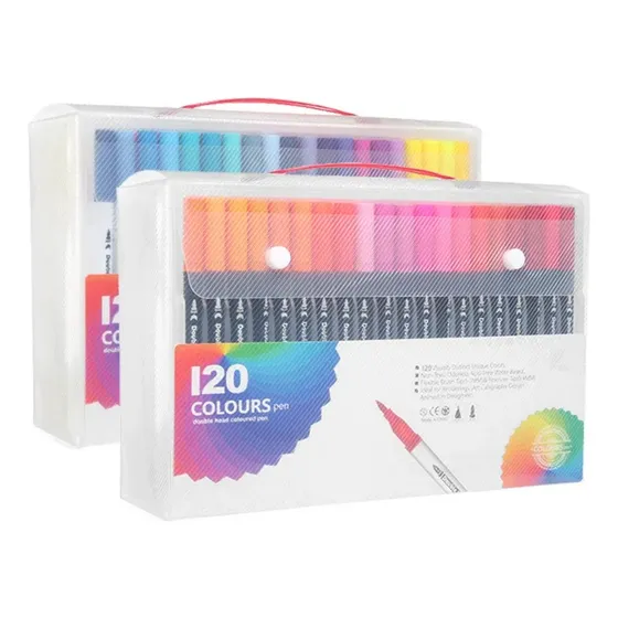 Marcador Doble Punta Tipo Pincel Y Tiralíneas 120 Colores