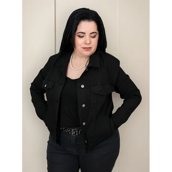 Campera Jean Negra Mega Lycra Talles Grandes Chaqueta Mujer