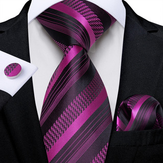 Set Corbata Pañuelo Mancuernillas Seda Fucsia Con Negro 7966 Set Corbata Pañuelo Mancuernillas Seda Fucsia Con Negro 7966