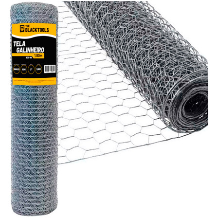 Tela De Arame Galvanizado Horta Galinheiro Fio 23 1,80x50m Bcg180 - The Black Tools Tela De Arame Galvanizado Horta Galinheiro Fio 23 1,80x50m Bcg180 - The Black Tools