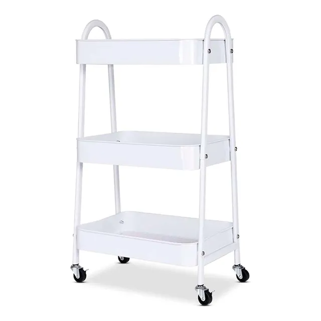 Carrito Organizador De Metal Metálico Ruedas Transportador Color Blanco