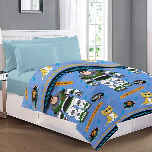 Acolchado Infantil Buzz Lightyear Microfibra 1 Plaza Color Celeste