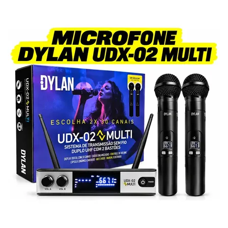 Microfones Dylan Udx-02 Multi Dinâmico Cardioide Preto S/ Fio