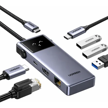 Hub Adaptador Usbc Ugreen Uno 7 Em 1 4k 60hz Macbook Dell Cinza-escuro