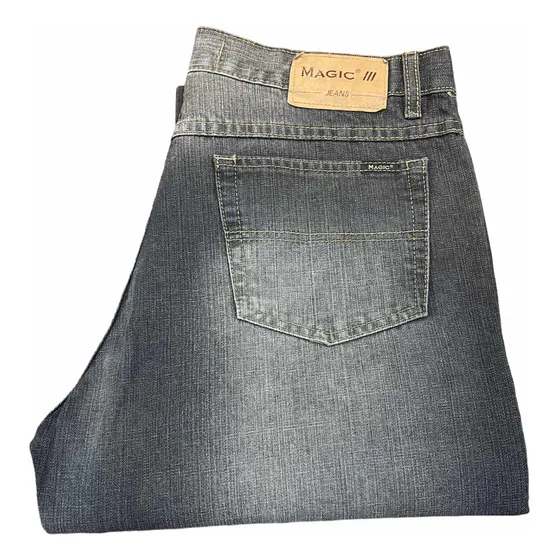 Magic Jeans Negro Gastado Con Botones Pierna Recta