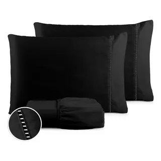 Jogo De Lençol 400 Fios Ponto Palito Cama Queen 3 Pçs Saldão