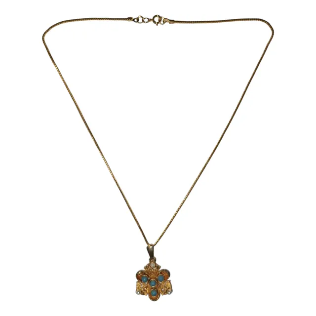 Elegante Collar De Dorado De Piedras Turquesas Y Ámbar