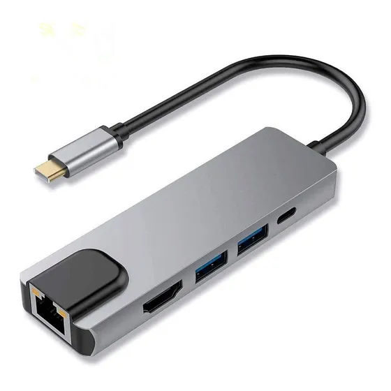 5 Em 1 Usb Multifuncional Tipo C Hub Hdmi 4k  Gigabit Rj45