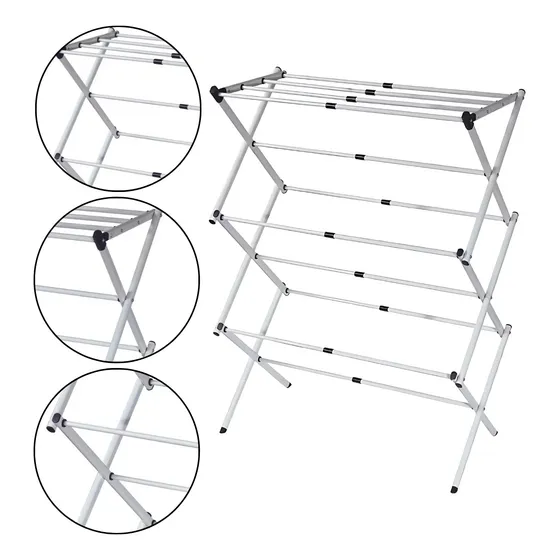 Varal Vertical Chão Retrátil Dobrável Apartamento Casa Inox