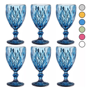 Juego 6 Copas Vino Agua Cristal Labrado Vidrio Color Vinta Juego 6 Copas Vino Agua Cristal Labrado Vidrio Color Vinta