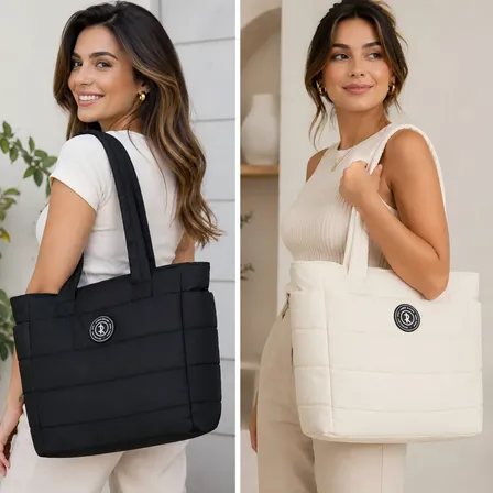 Bolsa Tote Feminina Acolchoada Preta Leve Dia A Dia Casual