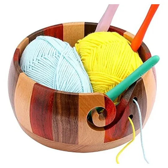 Cuenco De Madera Porta Ovillo Para Tejer Hilo O Lana