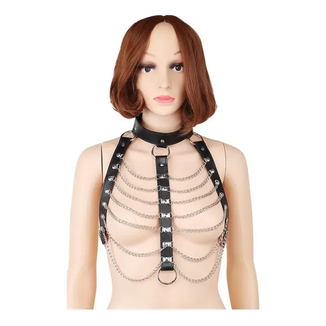 Cadena De Cuerpo En Capas Punk,de Cuero Negro,choker