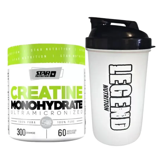 Suplemento En Polvo Star Nutrition Creatine Monohydrate Pote 300g Sin sabor Vaso Legend 600ml