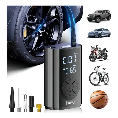 Calibrador De Pneu Bomba De Pneu, Compressor Pneu Portatil 150 Psi, Mini Car Air Pump Sem Fio Com Luz De Emergência Led Com Bateria Recarregável De 4000mah Cor Preto