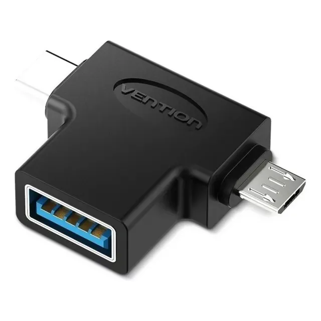 Adaptador Usb 3.0 Vention - 2 En 1 - Otg - Usb Hembra A Micro Usb Macho + Usb Tipo C Macho - Para Celular / Pendrive / Joystick / Pc / Tablet / Notebook / Laptop / Teclado / Mouse - Cdib0