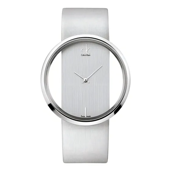 Relógio Feminino Calvin Klein Prata Correia Prateado Bisel Prateado Fundo Transparente