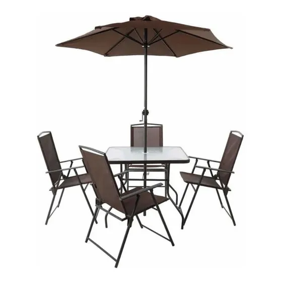 Combo Set De Mesa +4 Silla De Jardin Exterior Terraz Parasol