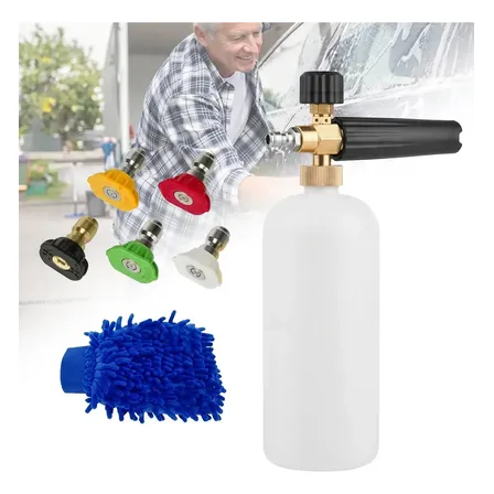 Snow Foam Canhão De Espuma Pulverizador Aplicador 1l Para Lavadora Alta Pressão Estética Automotiva Lavagem De Carros E Motos 5 Bicos Com Engate Rápido 1/4 E Luva Microfibra Branco