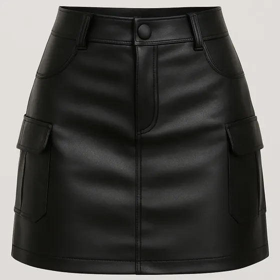 Saia Cargo De Couro Courino Moda Balada Cintura Alta