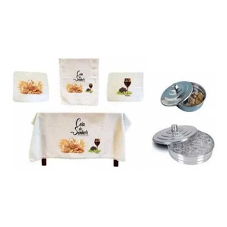 Kit Jogo De Toalhas Com 4 Peças + 2 Bandejas P/ Santa Ceia Kit Jogo De Toalhas Com 4 Peças + 2 Bandejas P/ Santa Ceia