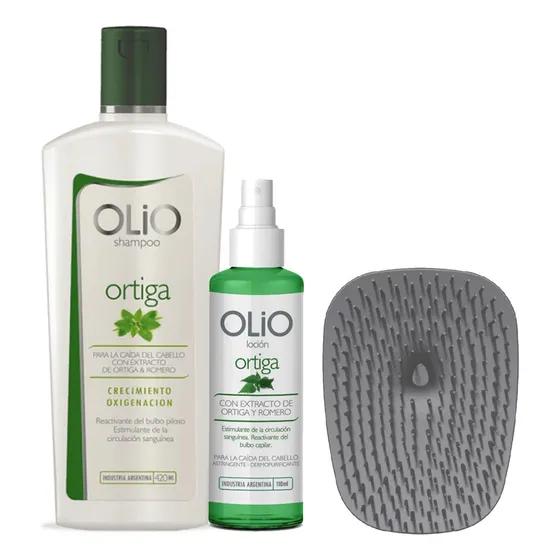 Kit Anticaida Olio Ortiga Shampoo + Locion + Masajeador