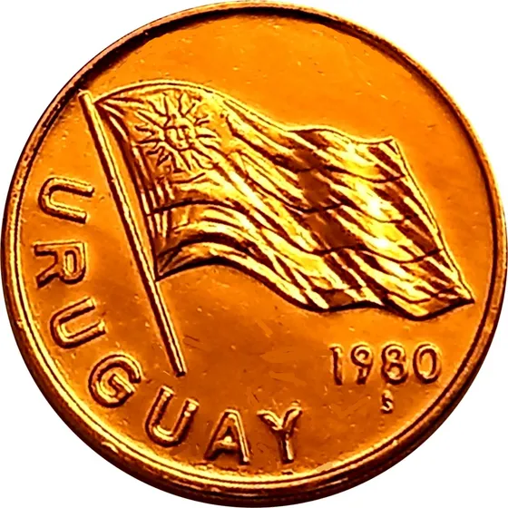 Uruguay Moneda 5 Nuevos Pesos Año 1980 Bañado Con Oro 24k 