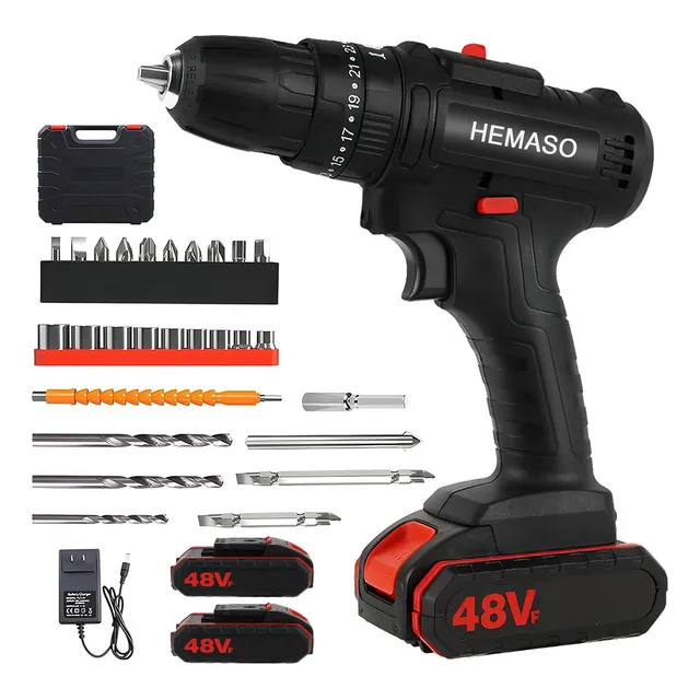 Taladro Eléctrico MVP-86L Hemaso Inalámbrico De Mano Con 2 Baterías De Color Negro