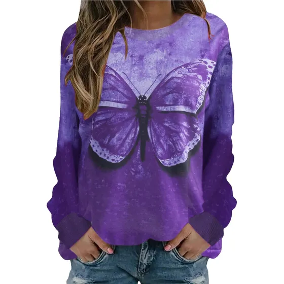 Famoore Holgado Manga Larga Para Mujer Casual Cuello Redondo