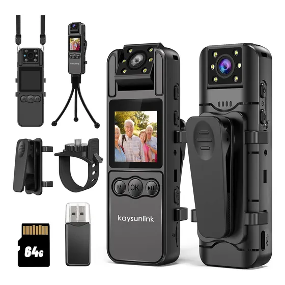 Cámara Corporal Portátil 1080p Fhd Visión Nocturna Audio Vid Negro