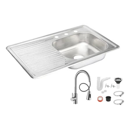 Fregadero Tarja Empotrar Acero Inox 80×50 C/kit Mezc Premium Escurridor Izquierdo