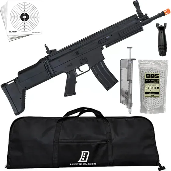 Rifle Airsoft Fuzil Vg Scar L 6m Bbs 0.12 Alvo Loader E Capa