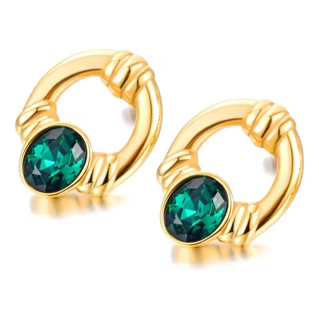 Aretes Candongas Esmeralda Laminado En Oro Incluye Estuche