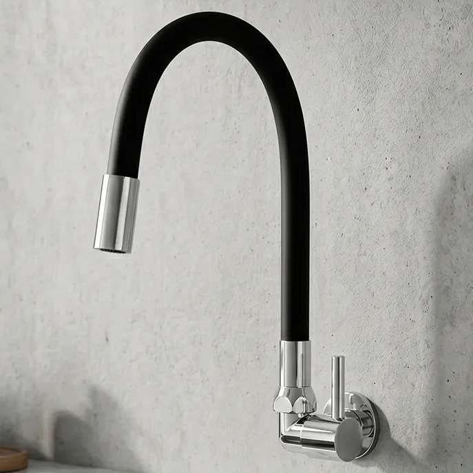 Torneira Parede Articulável Flexível Cozinha Pia Preta Luxo Preto Fosco Fosco