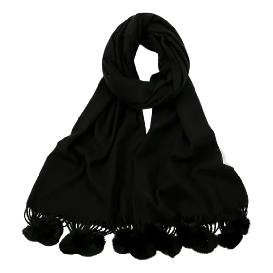 Bufanda Ryland Con Pompones | Negro Negro Liso Unico