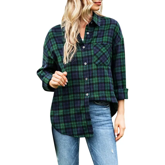 Camisa Cuadro Para Mujer Informal Fina Cepillada Manga Larga