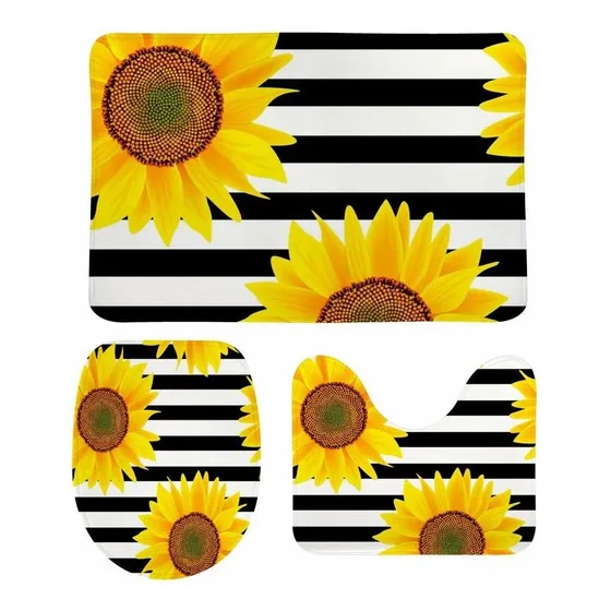 Alfombrilla Baño Antideslizante Diseño Girasol Raya Negra 3