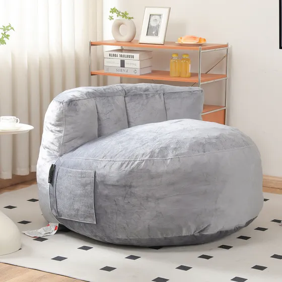 Sofá preguiçoso estofado Giant Puff Chair Bean Bag, sala de estar, cor cinza