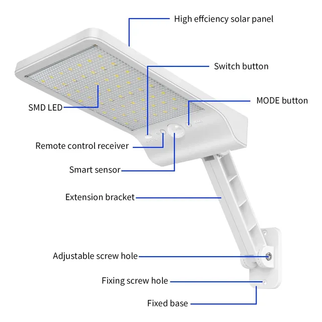 Lampara Solar 48 Led Exterior Sensor De Movimiento 800lumens